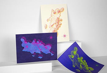 Delos series of three offset-printed cards