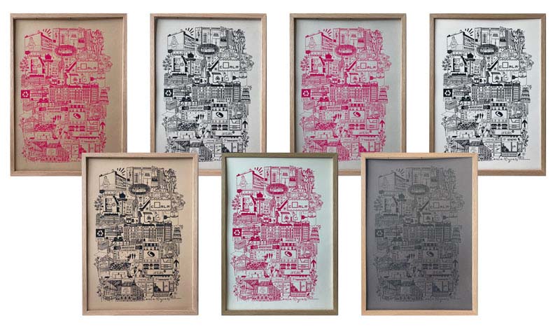 illustration variations screen printed on Olin Origins
