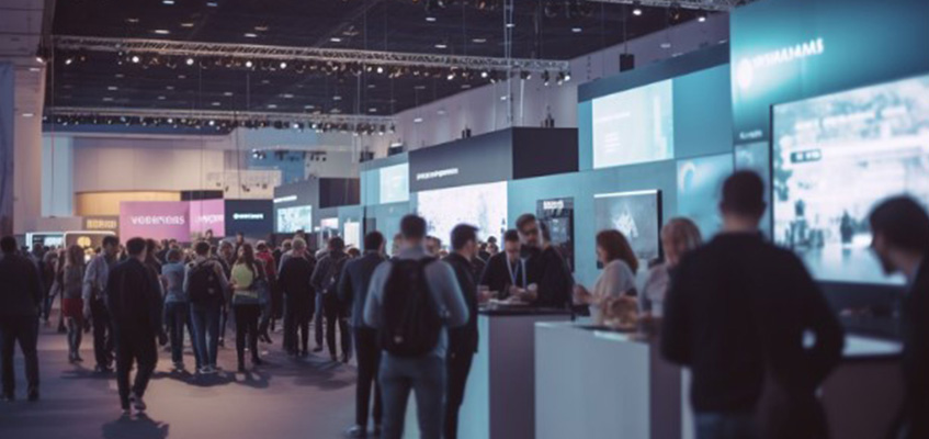 A busy exhibition hall
