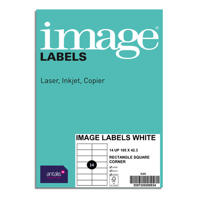 Image Labels White 105x42mm 129 Micron Square Corners