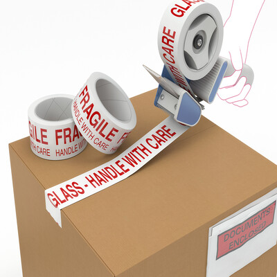 White Fragile Printed Polypropylene Acrylic Low Noise Packing Tape 48mm x 66m Box of 36 Rolls