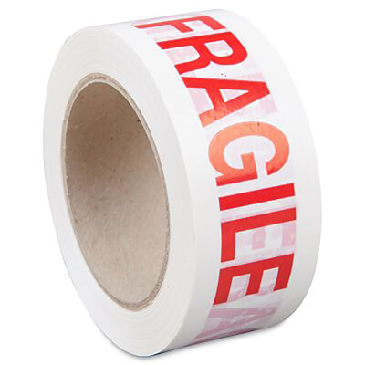 White Fragile Printed Polypropylene Acrylic Low Noise Packing Tape 48mm x 66m Box of 36 Rolls