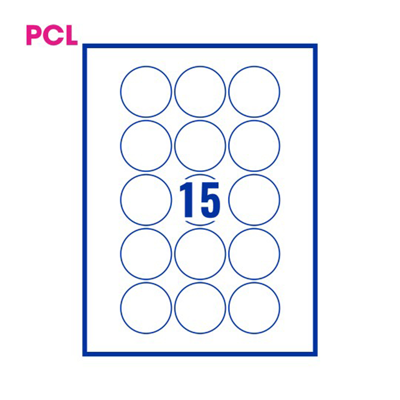 PCL Gloss White Labels A4 Round 51mm 15 per sheet PCL51MCG | Antalis UK
